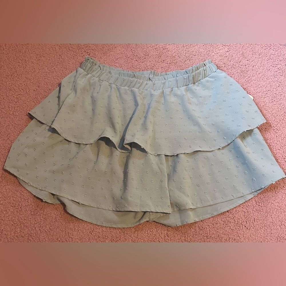 NWT HR Altar’d State Large Sage Green Swiss Dot Shorts Ruffle Elastic Waist